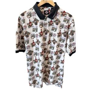 Tabasco y2k Golf Polo Shirt Hot Sauce AOP Pattern Relaxed Mens Sz Large Rare